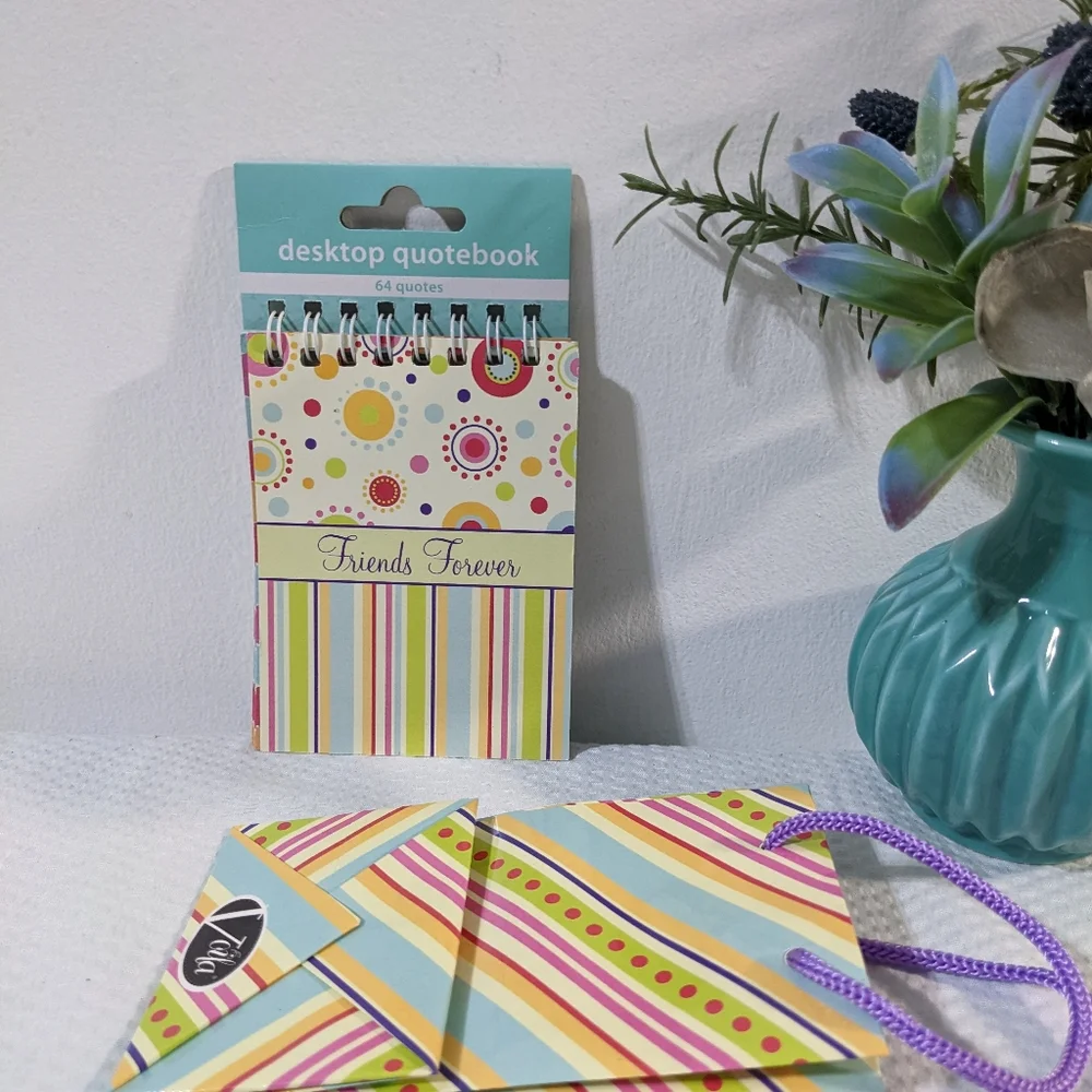 💛 Friends Forever Desk Quote Book Notepads Pens & Giftbag 6 Pc SET